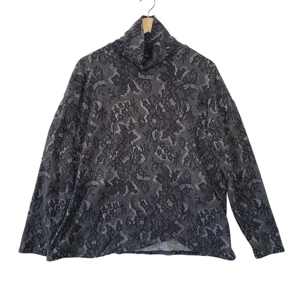 Simply Vera Vera Wang Gray Lace Print Turtleneck Long Sleeve Top XL  Romantic - Picture 1 of 7